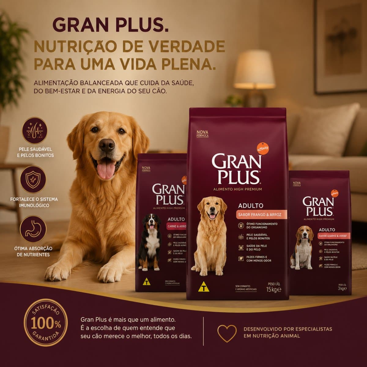 Ração GranPlus adulto sabor frango 15kg