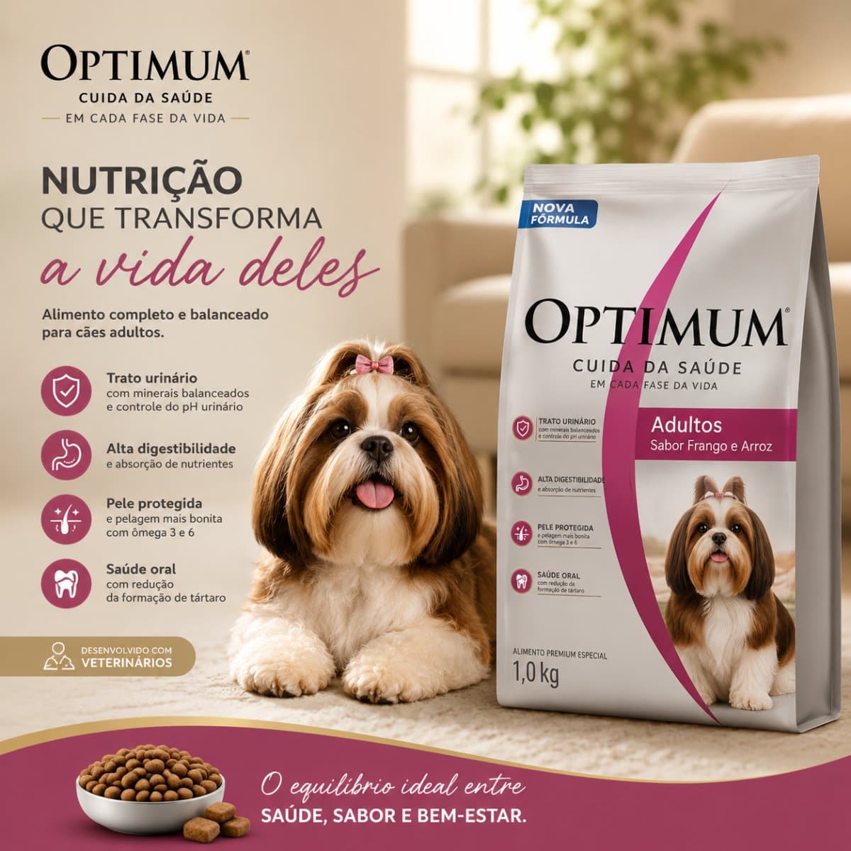 ração Optimum adulto sabor frango e arroz 1kg