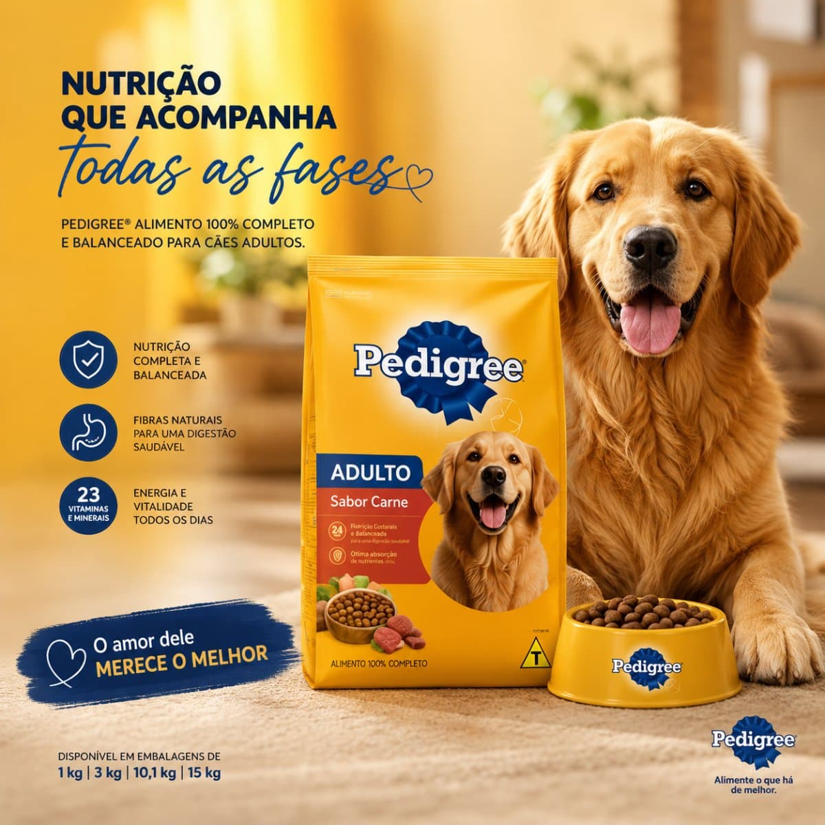 ração pedigree Adulto Sabor Carne 1Kg