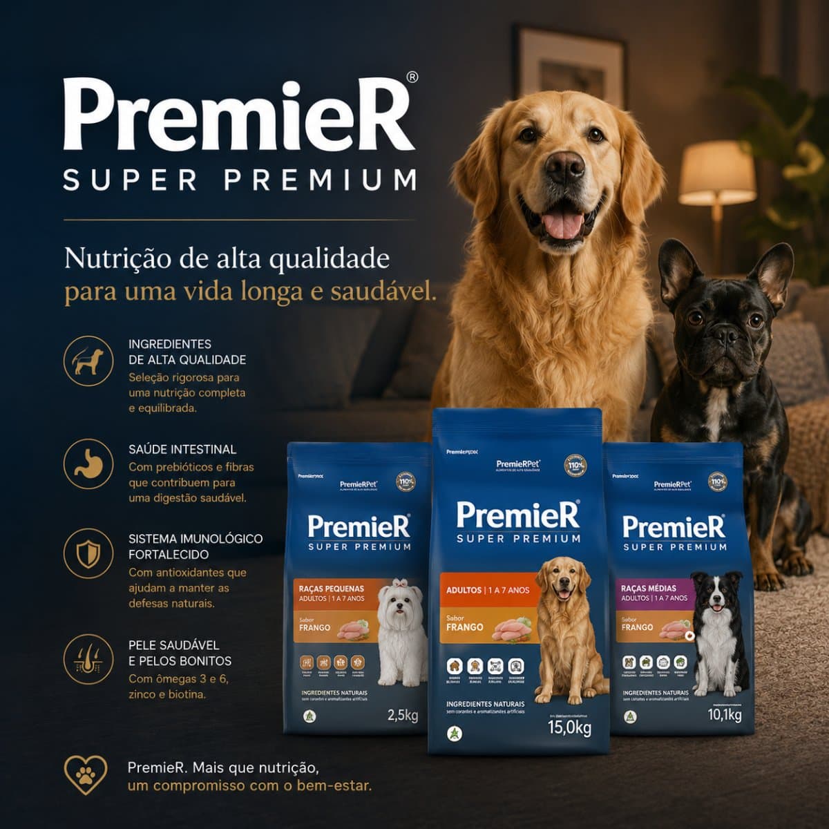 Ração Premier Super Premium adulto sabor frango 15kg