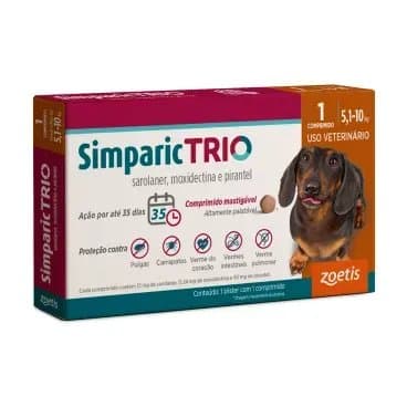 Antipulgas Simparic Trio 12mg para Cães 5,1 a 10kg 1 comprimido