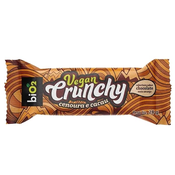 Barra de Proteína Bio2 Vegan Crunchy Cenoura e Cacau 28g com Cobertura de Chocolate Meio Amargo