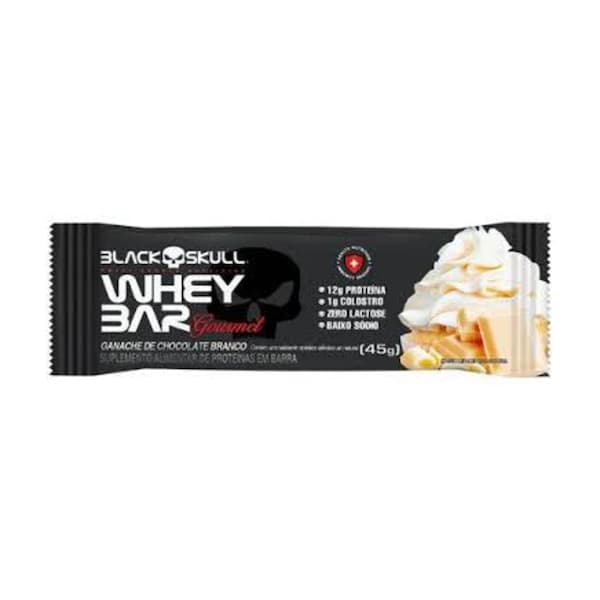 Barra de Proteína Black Skull Whey Bar Gourmet - 45 g - Ganache de Chocolate Branco