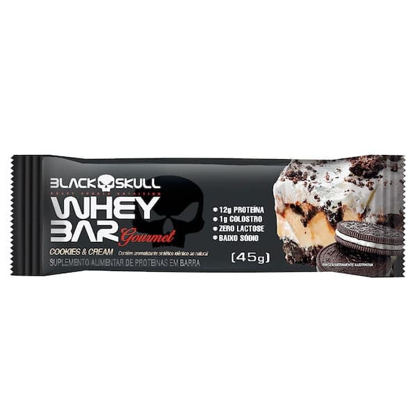 Barra de Proteína Black Skull Whey Bar Gourmet Cookies & Cream 45g