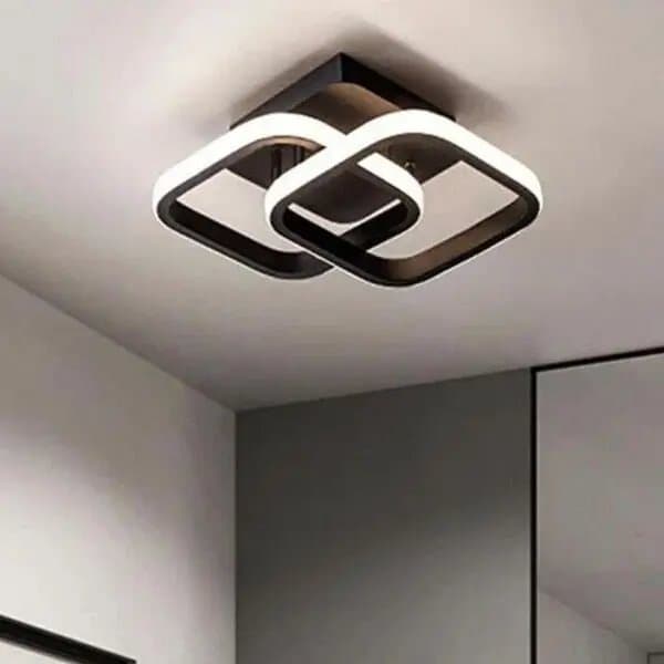 Luminaria Estilo Plafon Pendente para Teto ou Parede Quadrado c/ Luz Led de Sobrepor 22w Cor Preto c/ Luz Branca 6500k