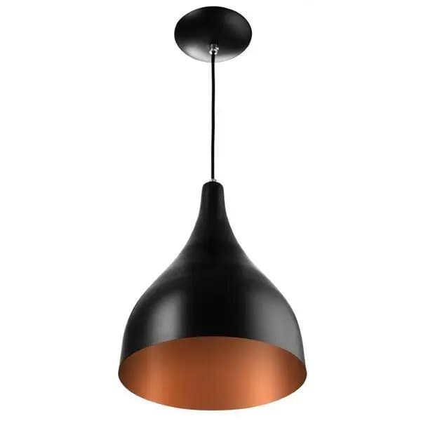 Lustre Pendente Gota Média Alumínio 30cm Preto/cobre