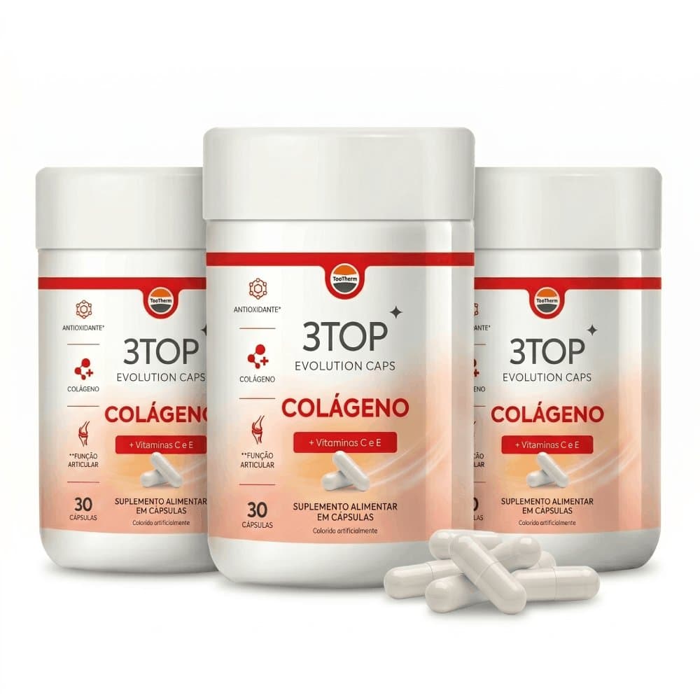 3TOP Evolution: Colágeno Tipo II com Vitaminas C e E para Articulações | 3 frascos
