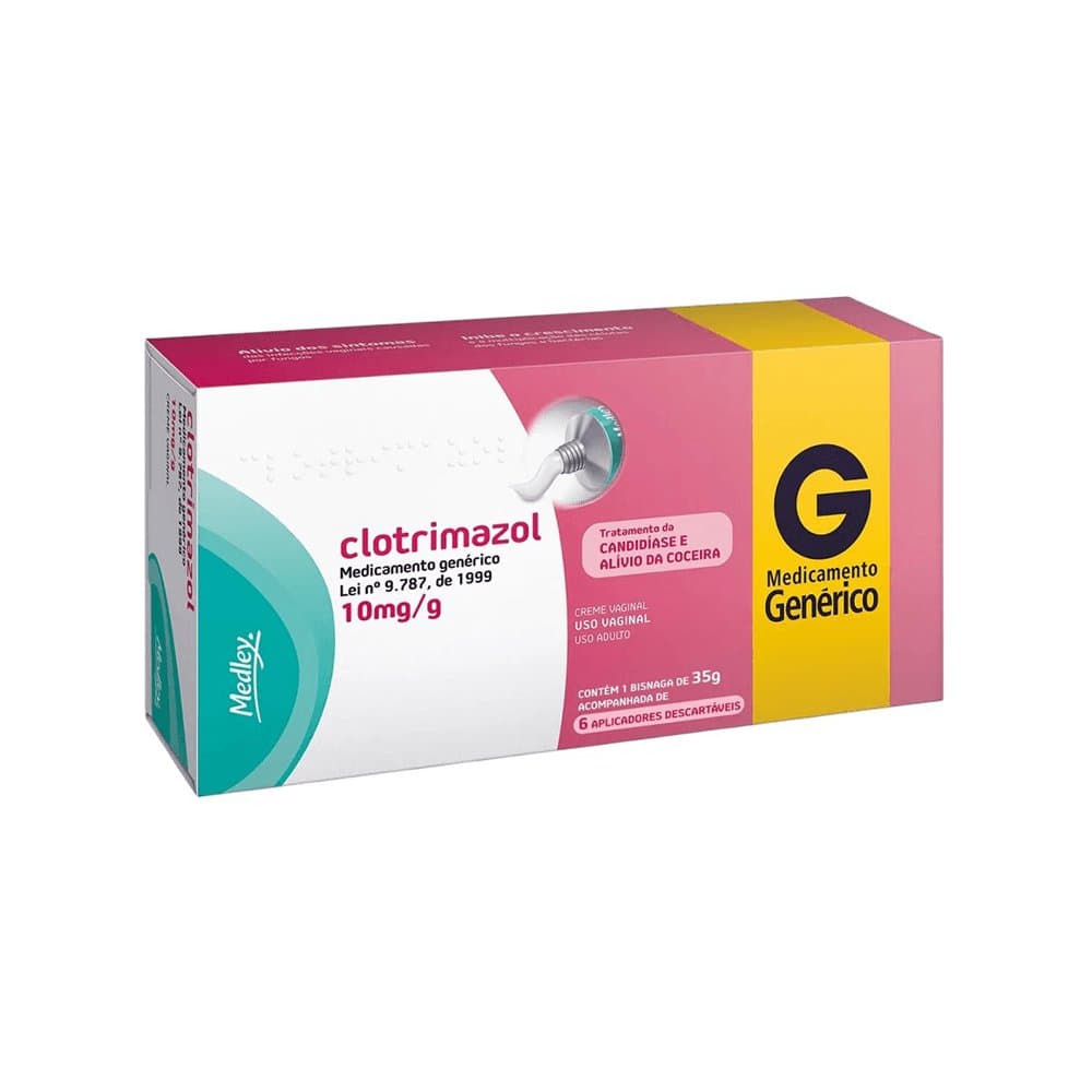 Clotrimazol 10mg/g Creme Vaginal 35g 6 Aplicadores Genérico Medley