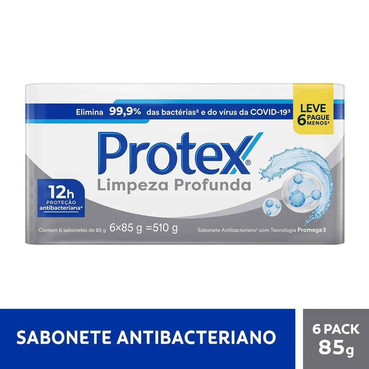 Kit Sabonete em Barra Protex Limpeza Profunda Original Antibacteriano 85g 6 Unidades