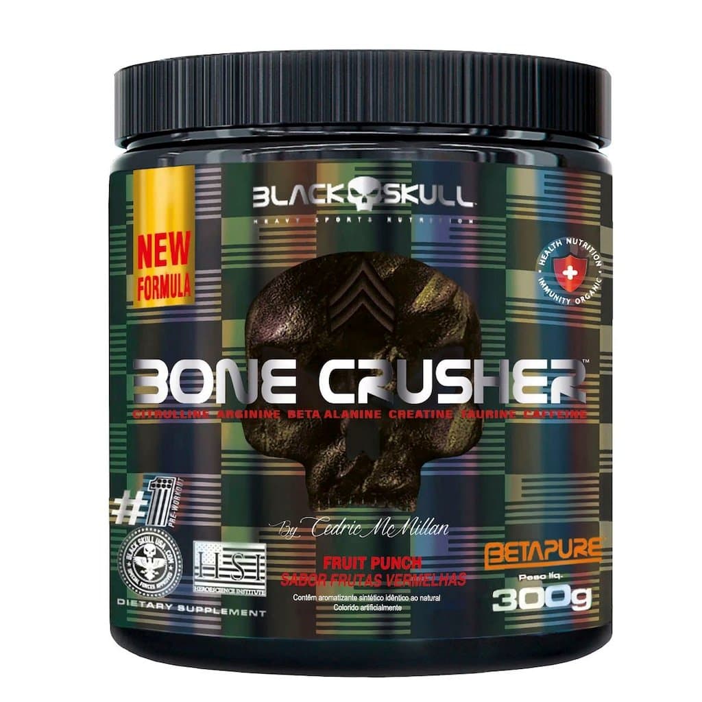 Pré-Treino Black Skull Bone Crusher 300g - Sabor Frutas Vermelhas