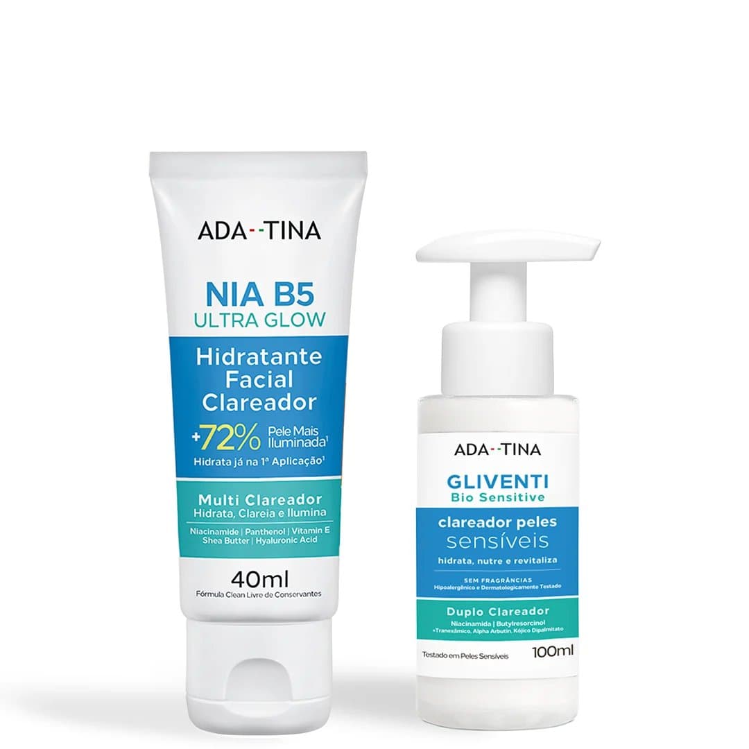 Kit Hidratante Clareador Rosto, Corpo e Áreas Íntimas – Nia B5 Ultra Glow 40ml + Gliventi Bio Sensitive 100ml