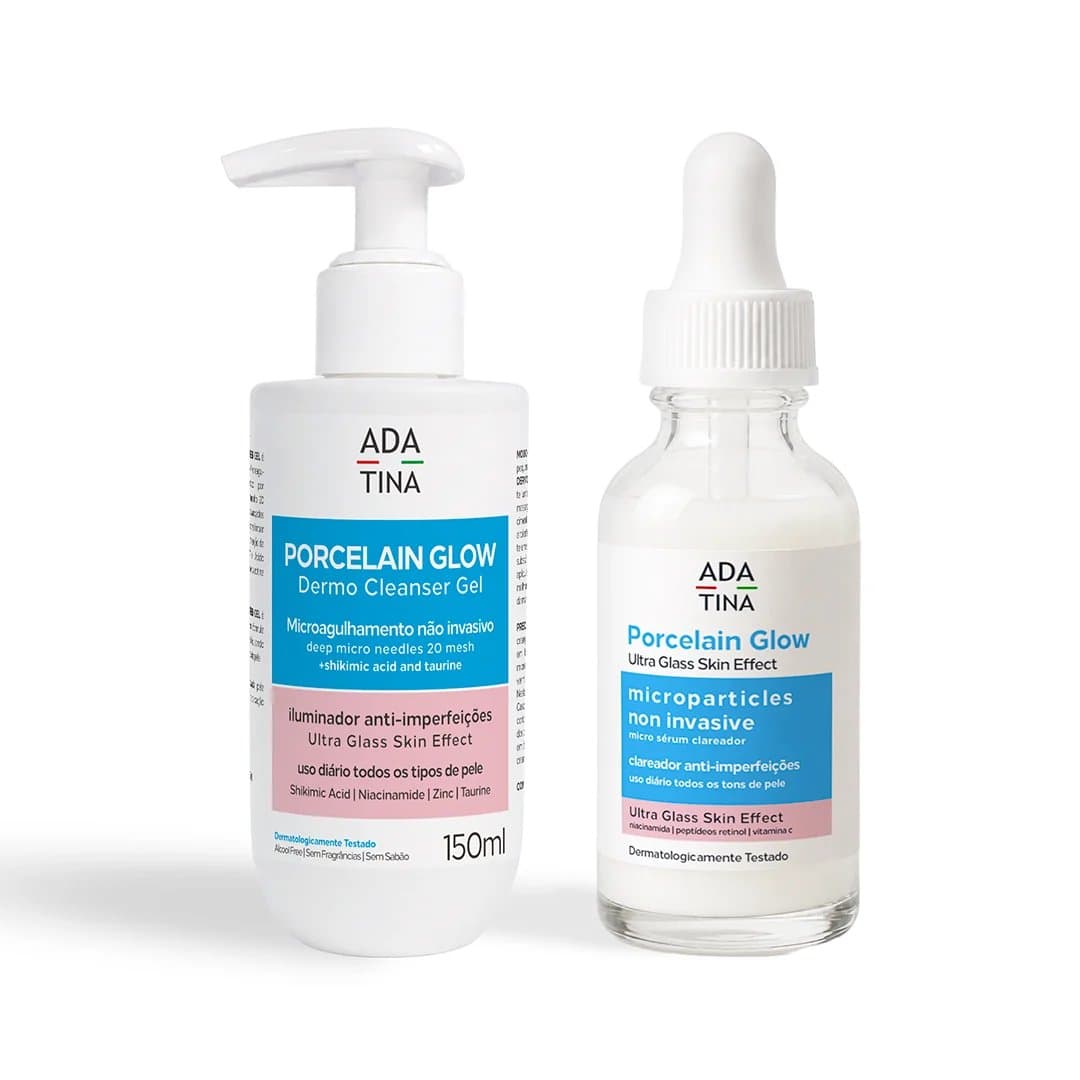 Kit Porcelain Glow Glass Skin: Gel de Limpeza Micropeeling Renovador + Sérum Antioxidante Iluminador