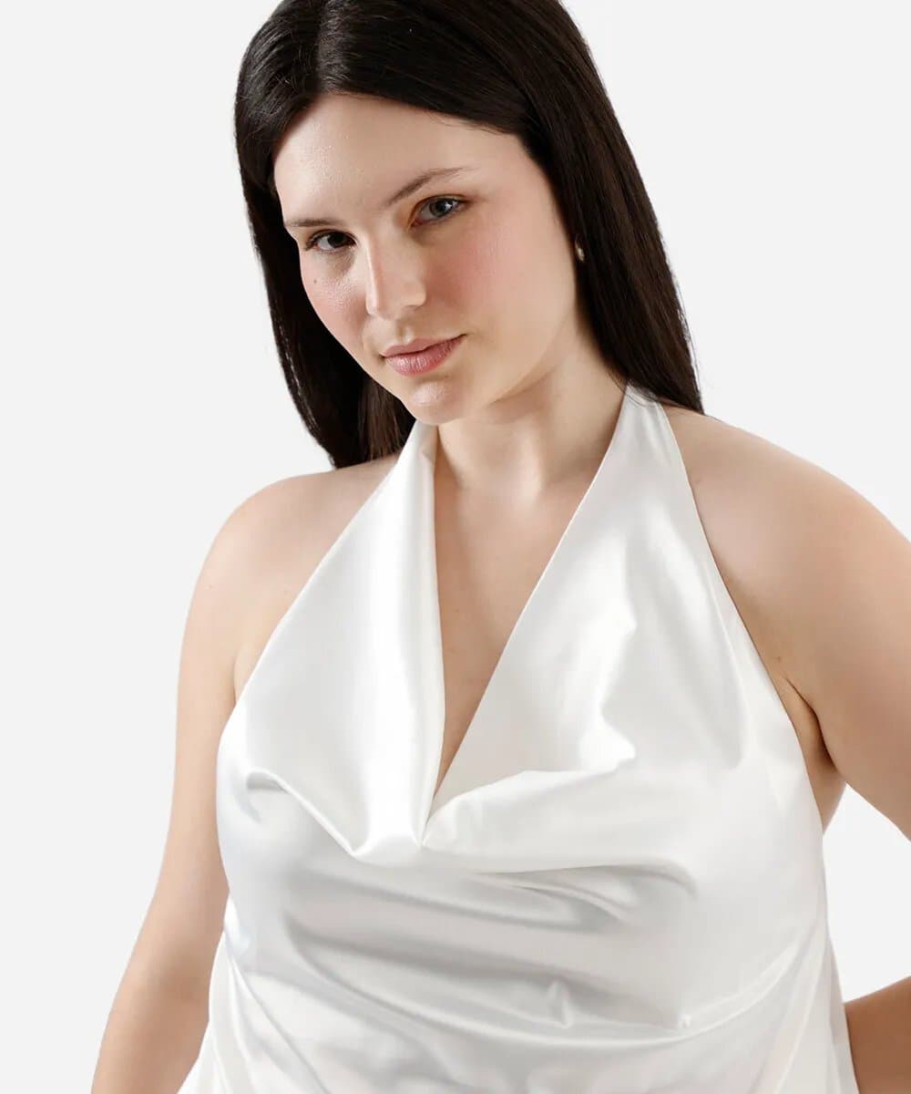 blusa sem alça feminina de paetê com lenço mindset plus size bege