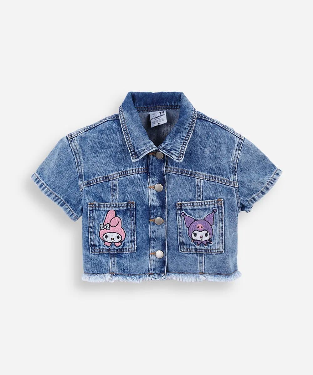 camisa infantil jeans bordado hello kitty azul