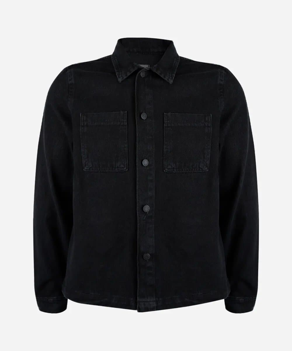 camisa juvenil jeans com bolso frontal preta