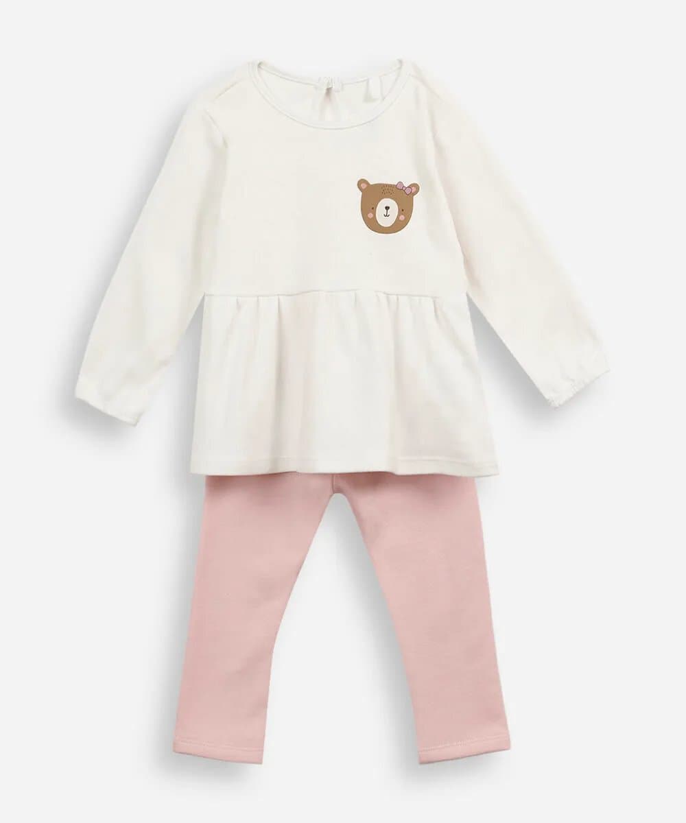 conjunto longo infantil ursinha rosa