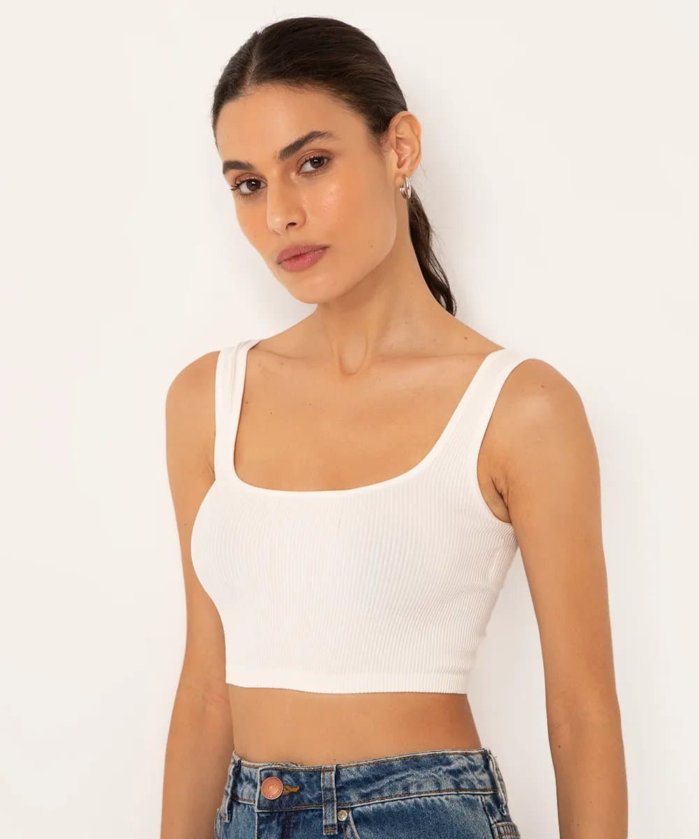 cropped básico de poliamida areia - off white