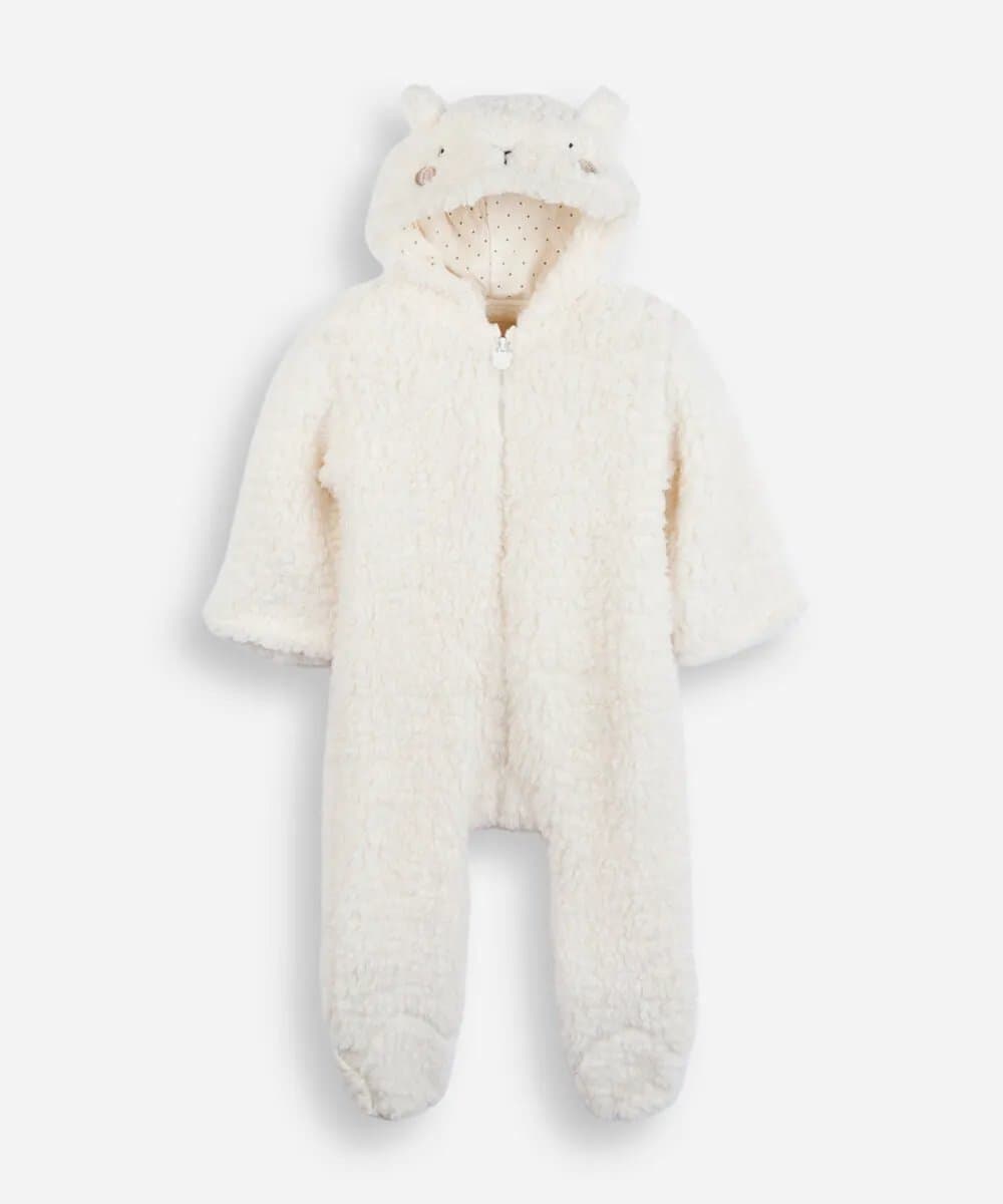macacão infantil com capuz ovelha off white