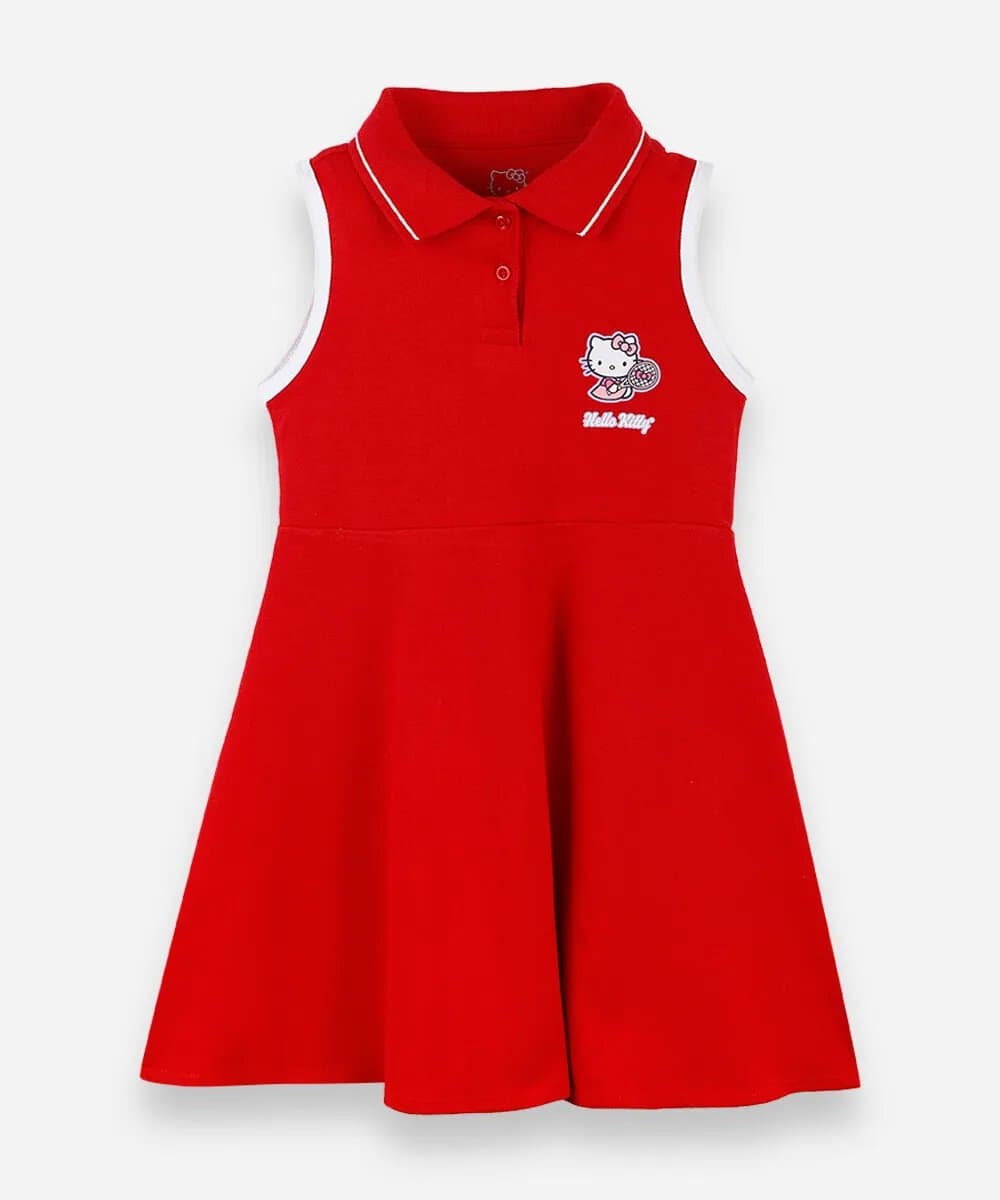 vestido polo infantil de algodão hello kitty vermelho