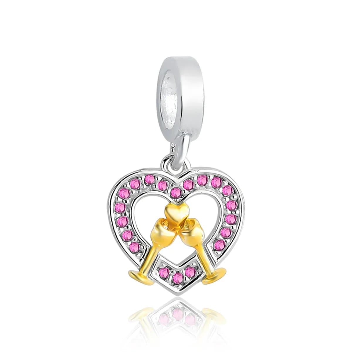 Berloque Coração Zircônia Rosa Taças